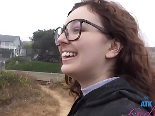 Cute amateur Leana Lovings with glasses loves having sex with strangers